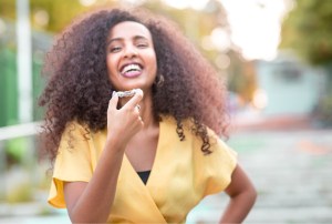 Woman with aligners